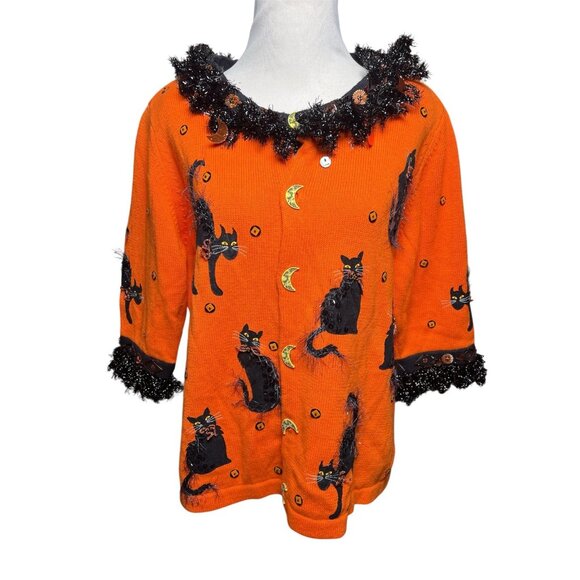 VTG Design Options Philip and Jane Gordon Sweater Halloween Black Cat Size XL - Picture 1 of 9